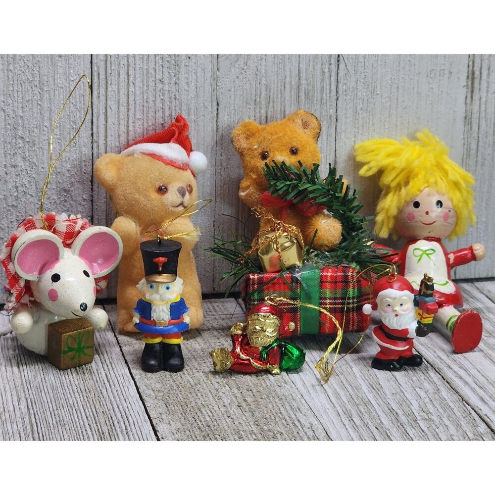 Vintage Miniature Christmas Tree Ornaments Painted Assorted Misfits - Set Of 7